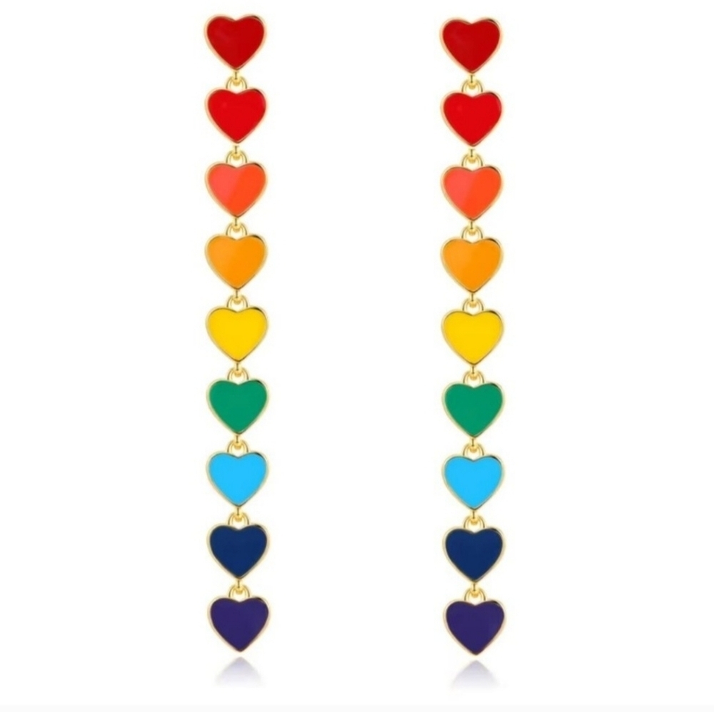 Rainbow Dangle Drop Heart Earrings